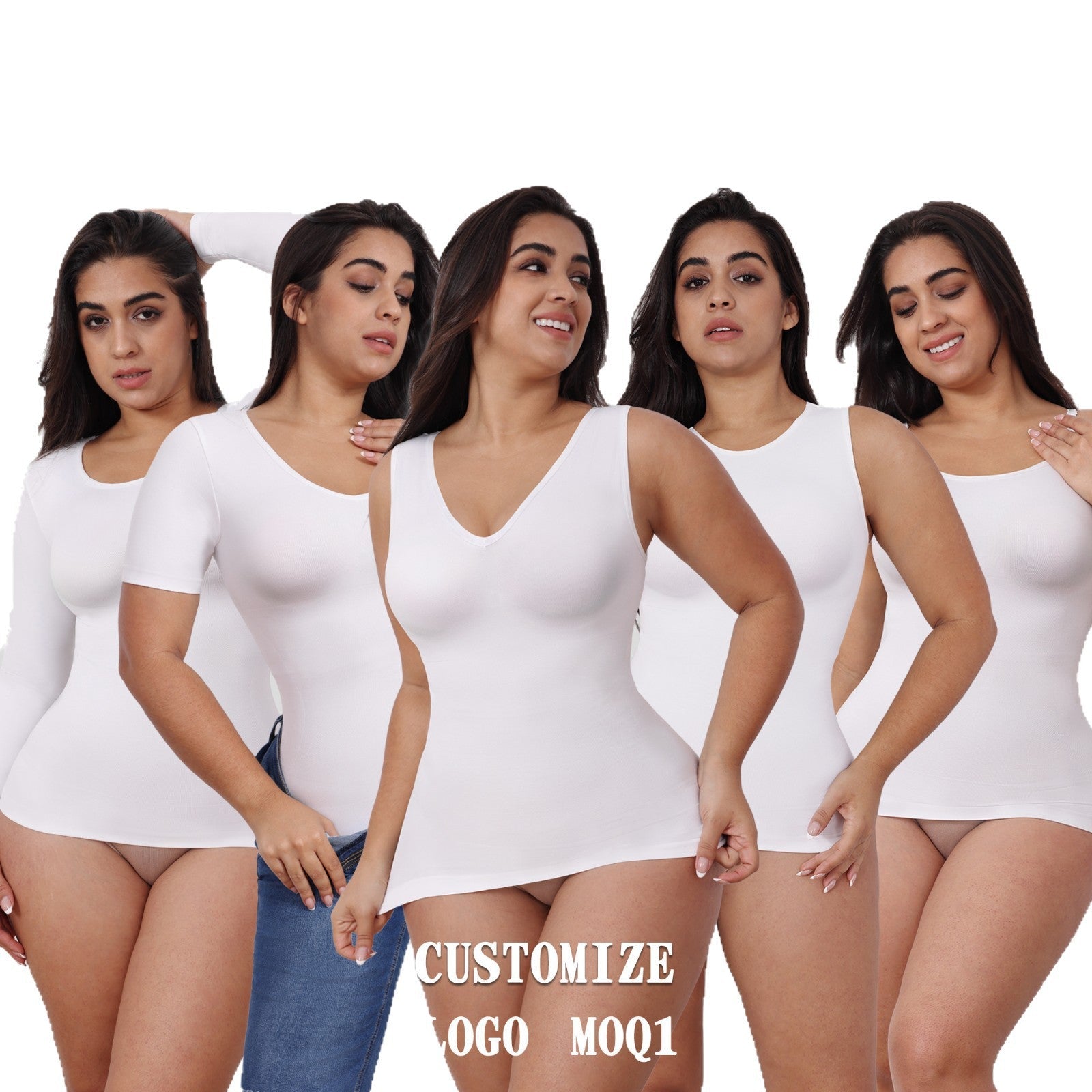 34498 white (round neck vest) Women's Seamless Shapewear Bodysuit Sculpting Tops
