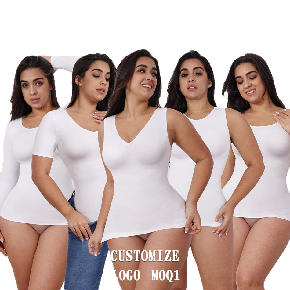 34498 white (round neck vest) Women's Seamless Shapewear Bodysuit Sculpting Tops