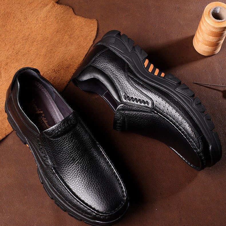 Brown Men's Genuine Leather Casual Business Shoes Lightweight Non-Slip