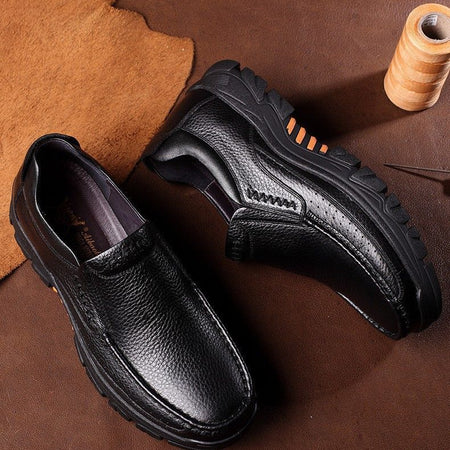 Brown Men's Genuine Leather Casual Business Shoes Lightweight Non-Slip