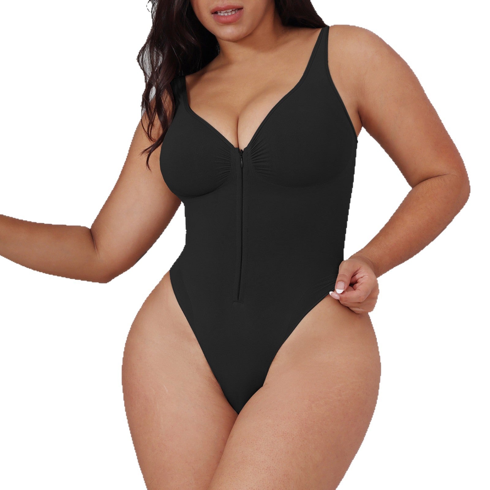 Black Women's Seamless Shaping Zipper Bodysuit Sculpting Hipwear