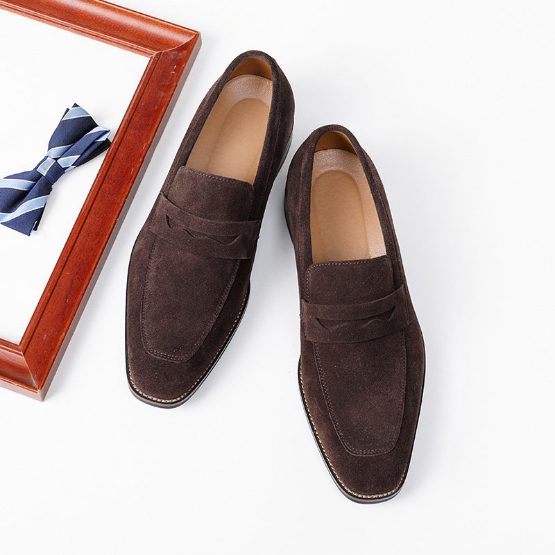 Men's Nubuck Leather Loafers Slip-On Business Casual Shoes