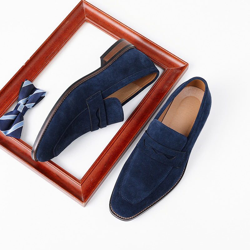 Men's Nubuck Leather Loafers Slip-On Business Casual Shoes