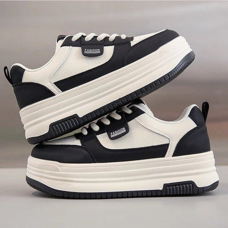 Black Women's Thick-Soled White Casual Sneakers Height-Increasing Shoes