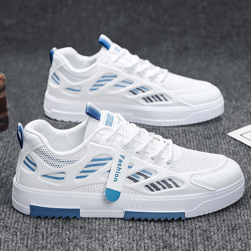 White Blue Men's Breathable Mesh Casual Sneakers Soft Sole Elevated Shoes
