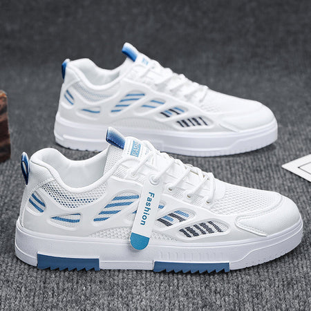 White Blue Men's Breathable Mesh Casual Sneakers Soft Sole Elevated Shoes