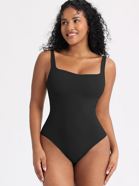 Black Women's Double Layer Shaping U-Back Sleeveless Jumpsuit Bodysuit