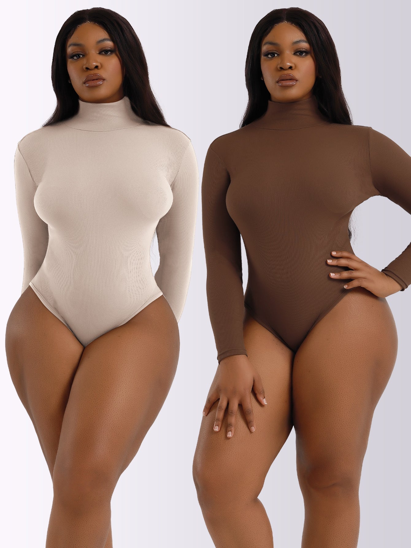 Black Women's Rib Knit High Neck Long Sleeve Bodysuit Base Layer
