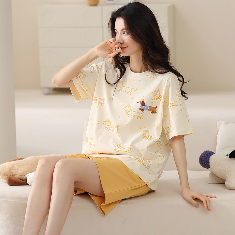 X2272 Women's Pure Cotton Short Sleeve Pajama Set with Chest Pads