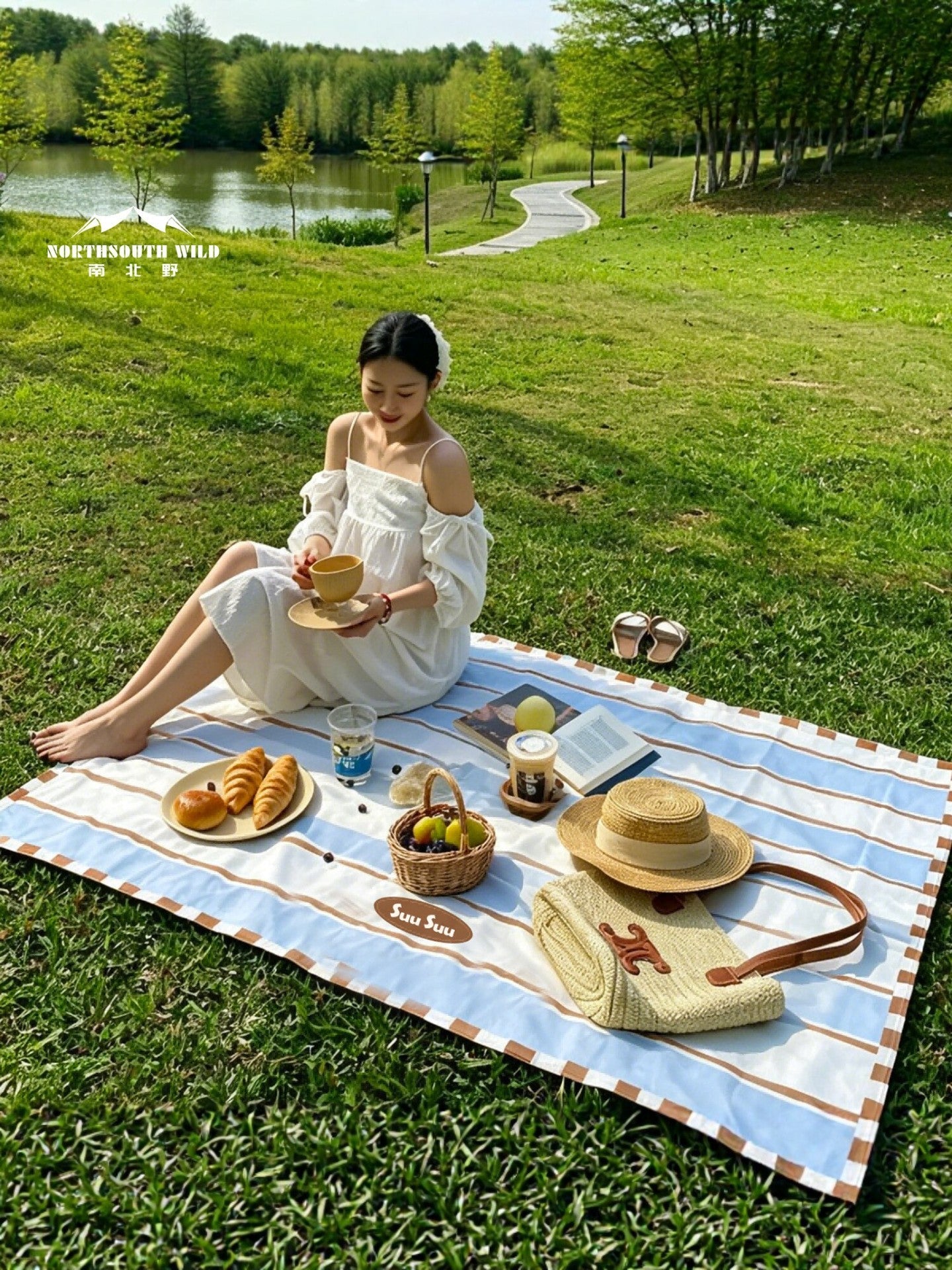 Coffee yellow Korean Style Waterproof Folding Picnic Mat for Camping and Beach 140*200