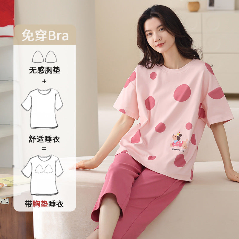 Women's Pure Cotton Pajama Set Chest Pad Loungewear Shorts Set