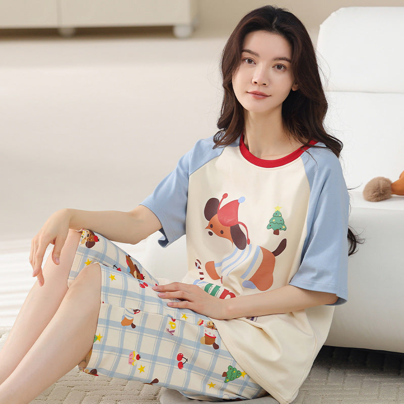 X7250* Women's Pure Cotton Pajama Set Chest Pad Loungewear Shorts Set