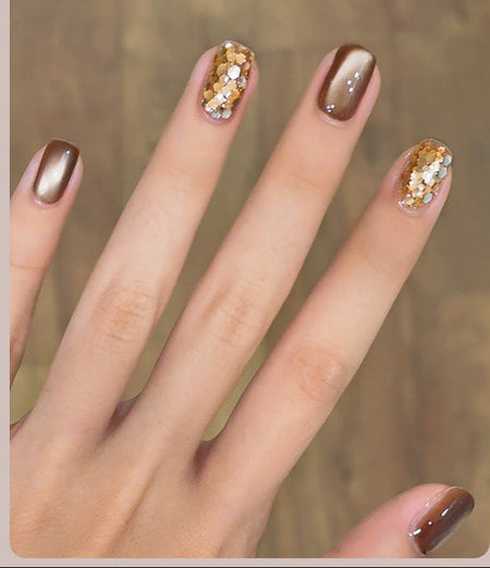 Brown Cat Eye Gel Nail Polish Set White Caramel Coffee Shimmer