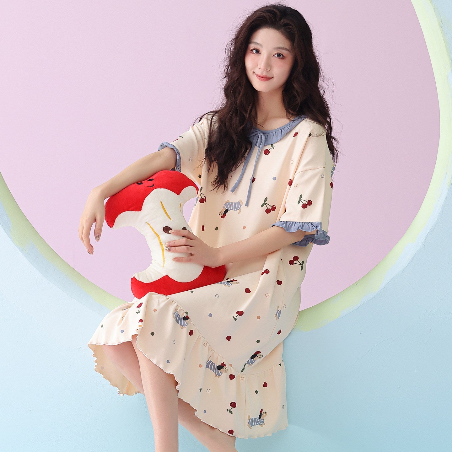 Z281513 women's skirt Women's Pure Cotton Nightgown Loose Fit Mid-Length Home Dress