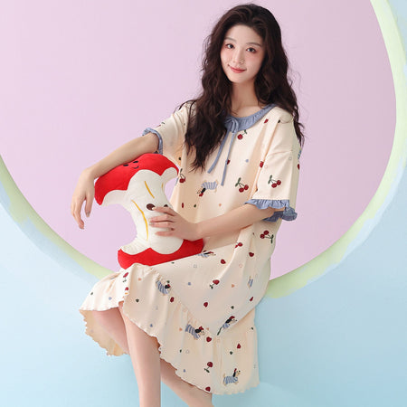 Z281513 women's skirt Women's Pure Cotton Nightgown Loose Fit Mid-Length Home Dress