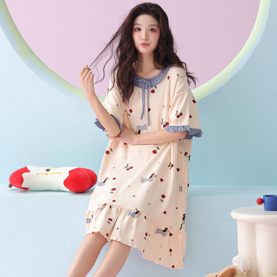 Women's Pure Cotton Nightgown Loose Fit Mid-Length Home Dress