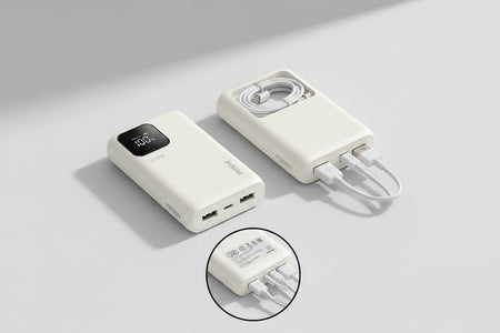 Pisen 20000mAh Fast Charging Power Bank with 4 Built-In Cables in White