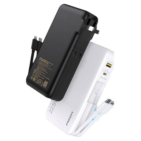 Pisen 20000mAh 22.5W Fast Charging Power Bank with Cables in White