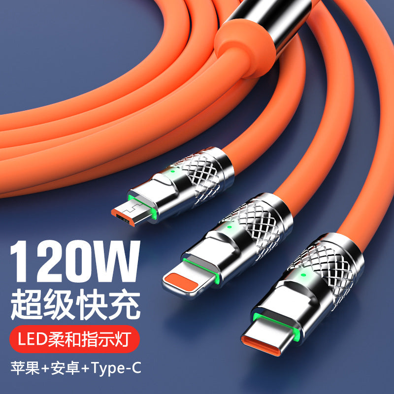 120W 3-in-1 Fast Charging Cable with LED Light & Zinc Alloy