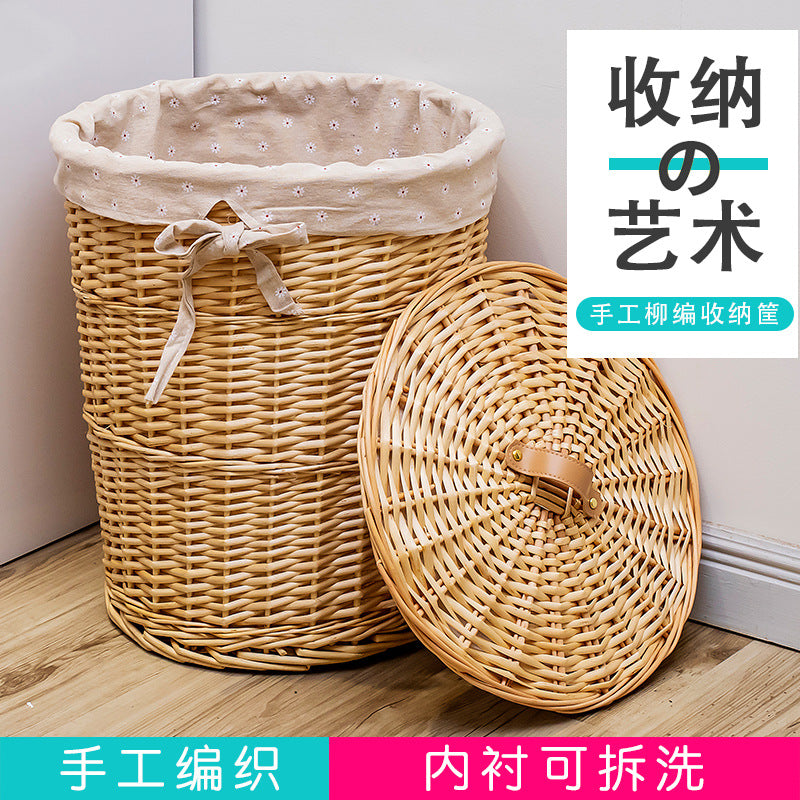 Large Rattan Laundry Basket with Lid Round Woven Storage Hamper