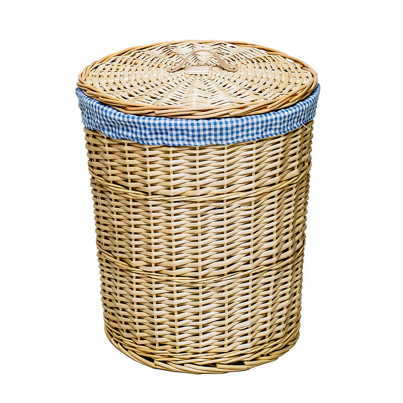 Large green Large Rattan Laundry Basket with Lid Round Woven Storage Hamper