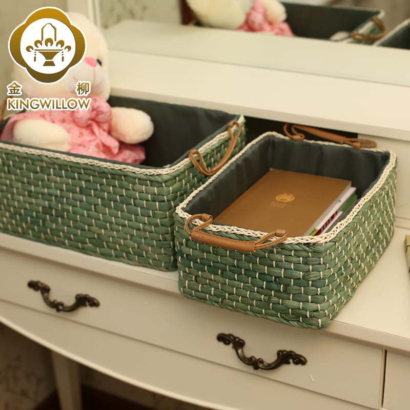 Woven Rattan Desktop Storage Basket for Cosmetics and Essentials