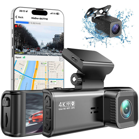 4K Dual Lens Dash Cam with 3.2” Display, GPS & WiFi