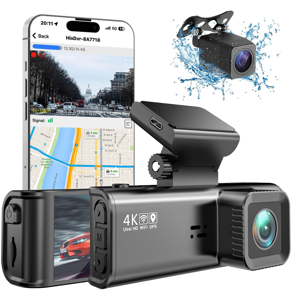 4K Dual Lens Dash Cam with 3.2” Display, GPS & WiFi