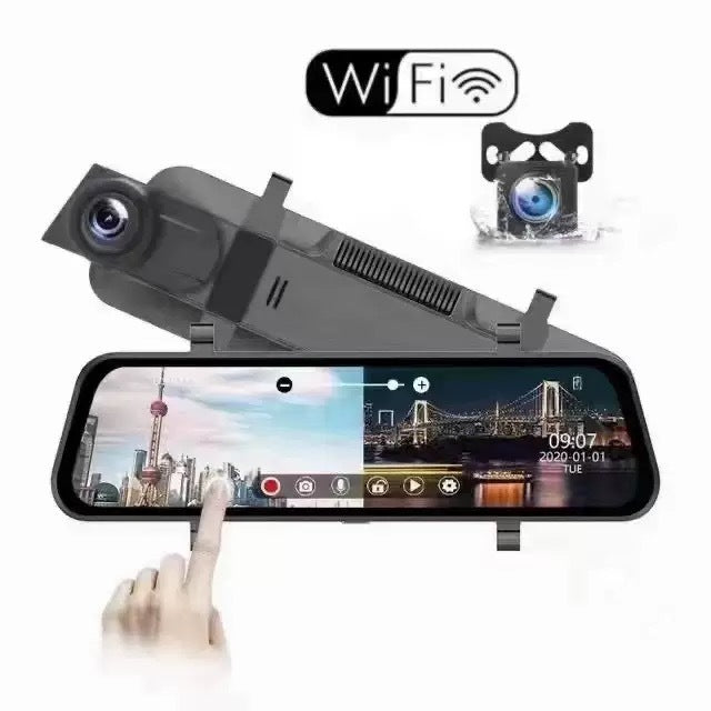 10-Inch Rearview Mirror Dash Cam with Dual Lens & Night Vision