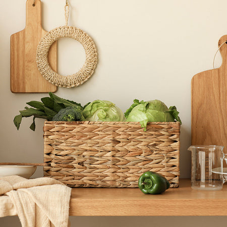 Hoist and Japanese Style Handwoven Gourd Grass Storage Basket for Home Use