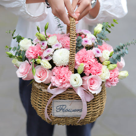 Handwoven Straw Rattan Flower Basket for Weddings and Decor