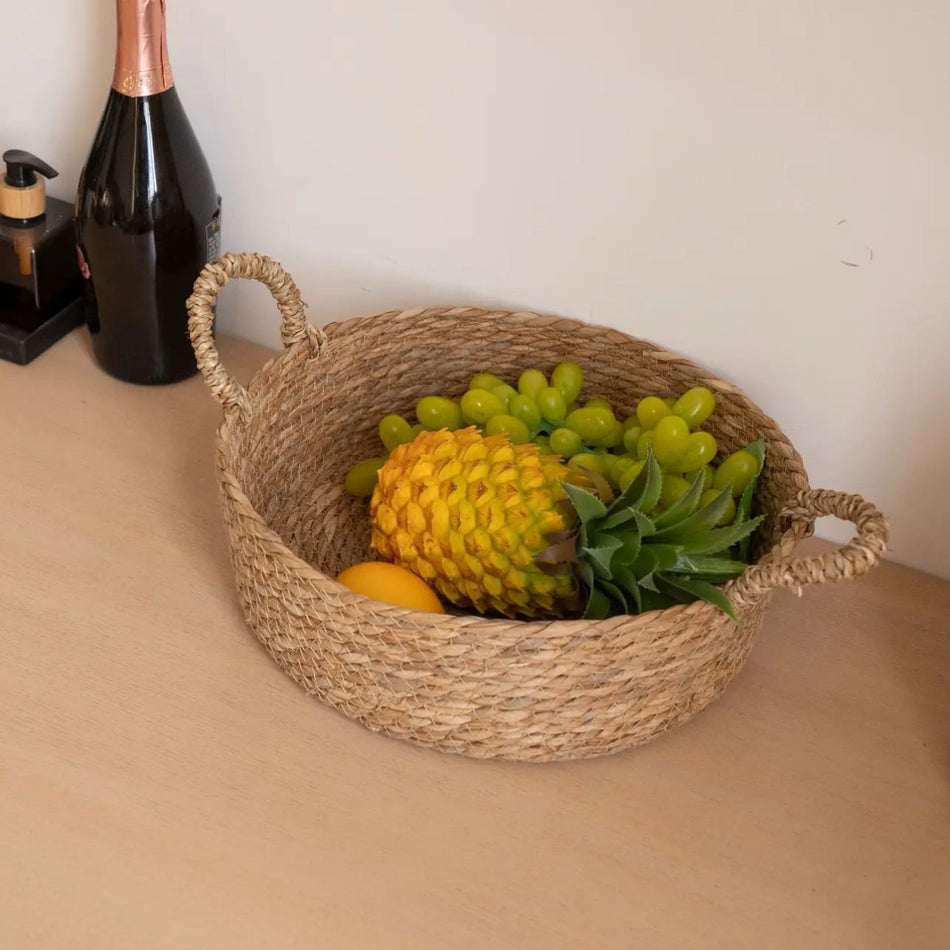 Seagrass Woven Storage Basket with Double Handles for Home Use