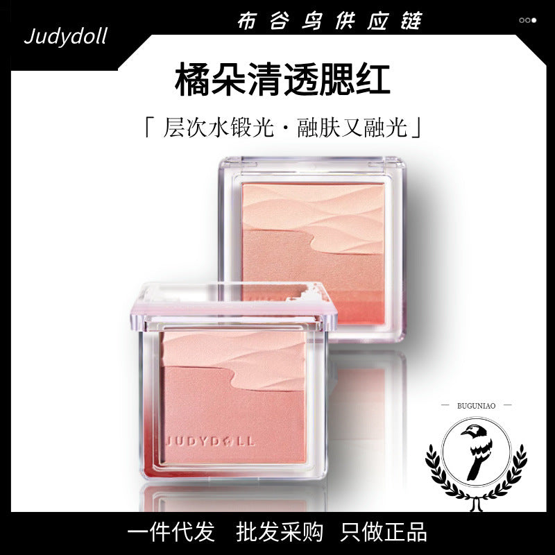 Two-Color Satin Blush Palette Soft Glow Shimmer Powder Finish