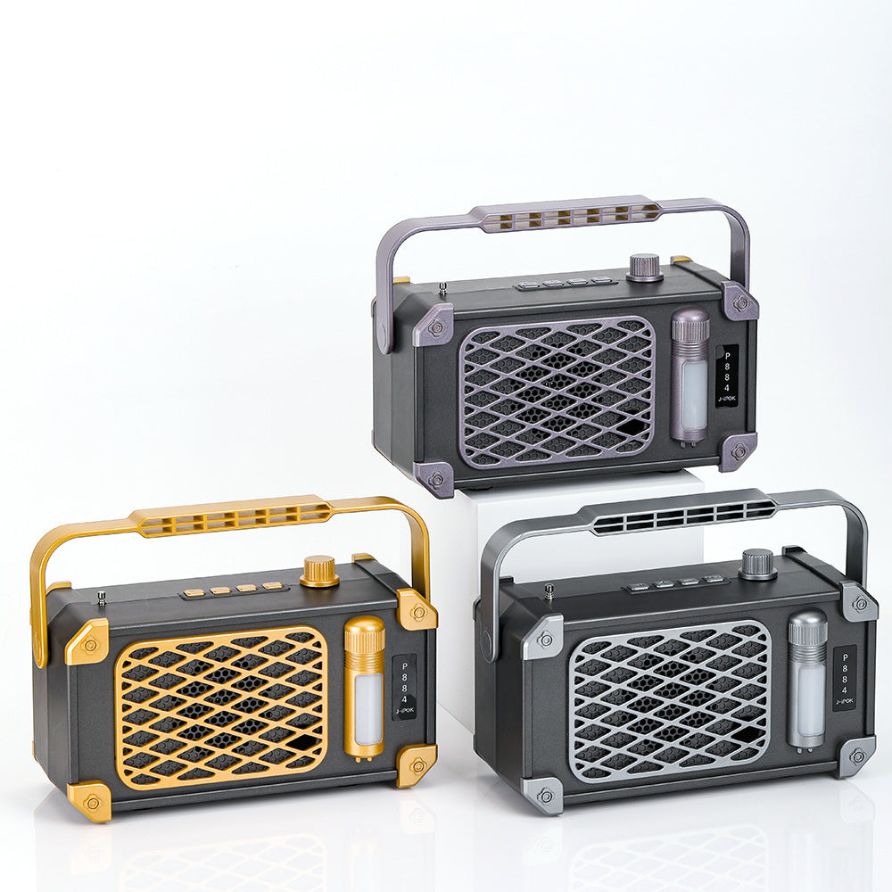 P884 Solar Bluetooth Speaker with FM Radio and Knob Light Outdoor Portable in Gray
