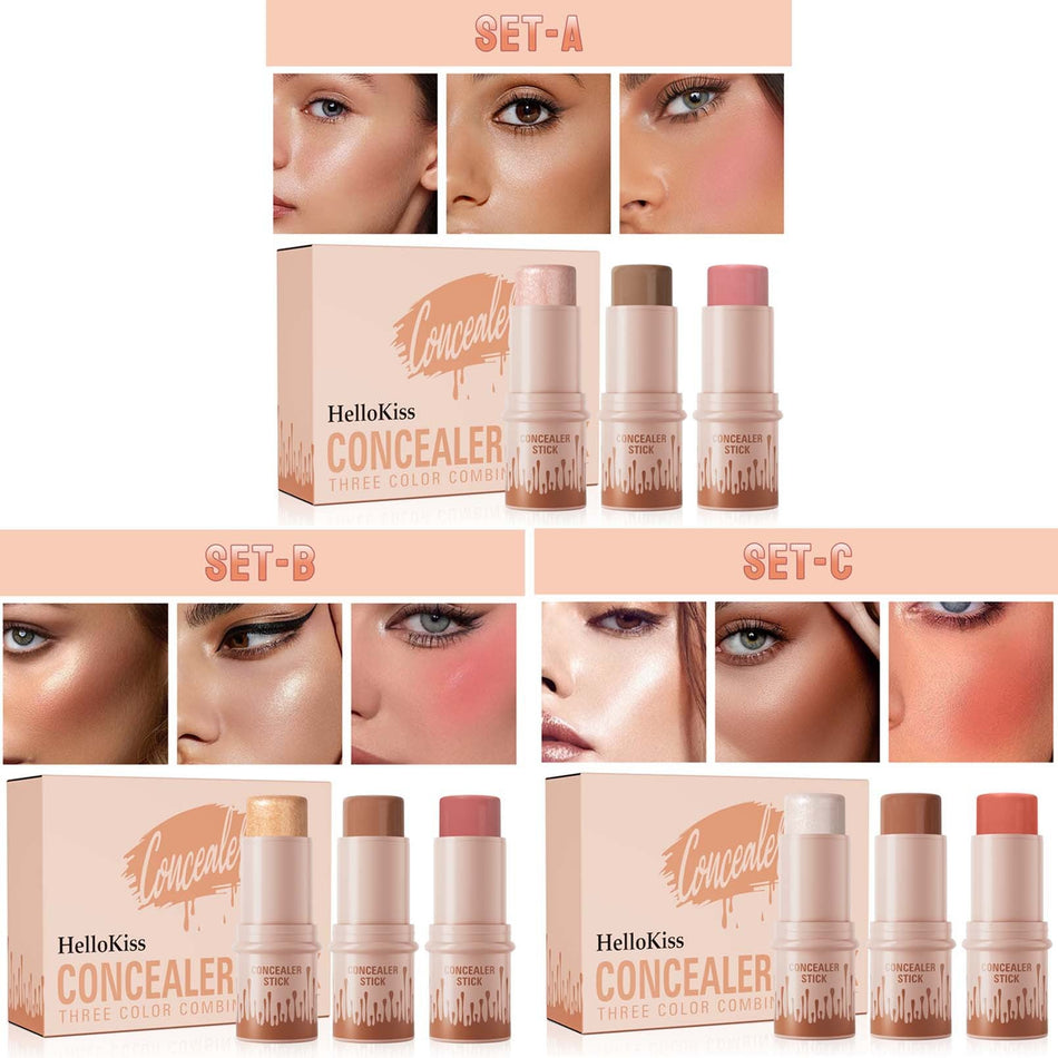 Multi-Color Contour Stick Set Trio Highlight & Sculpt Makeup Kit