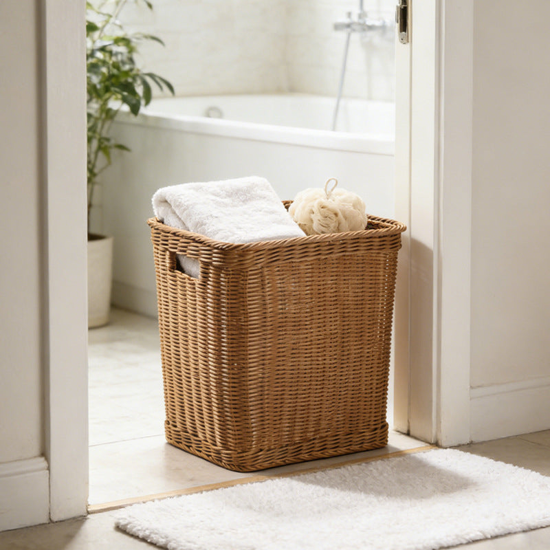 Brown 38*30*46cm Large Rattan Style Woven Laundry Hamper for Hotel and Home Use