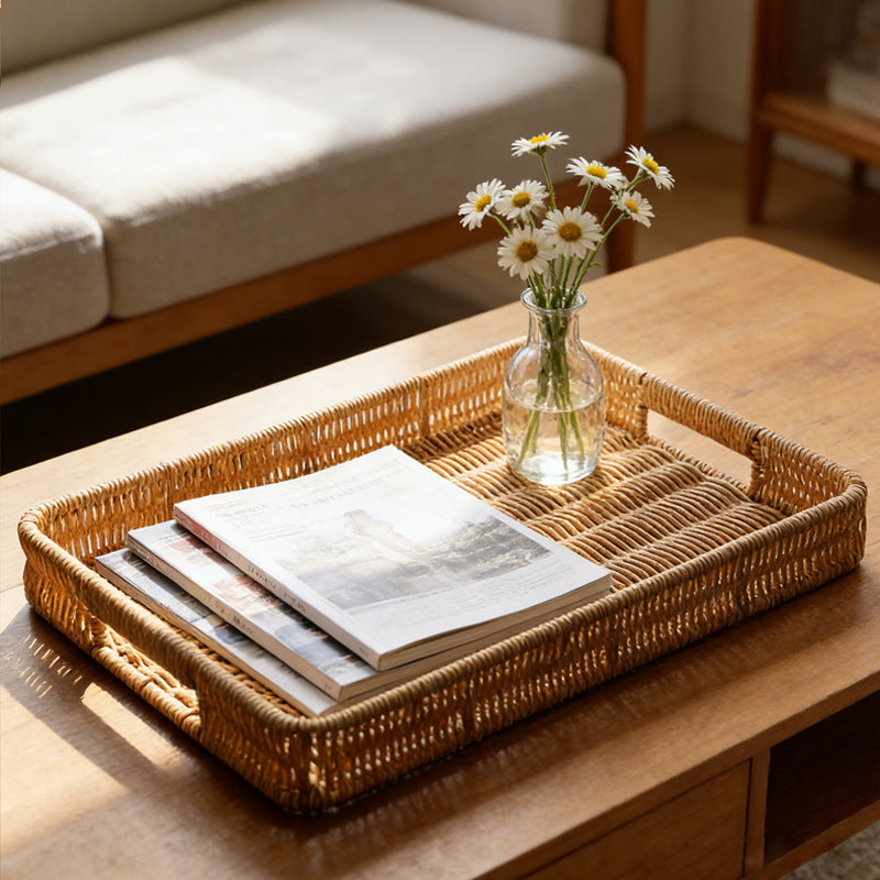 Square Imitation Rattan Plastic Fruit and Snack Storage Basket