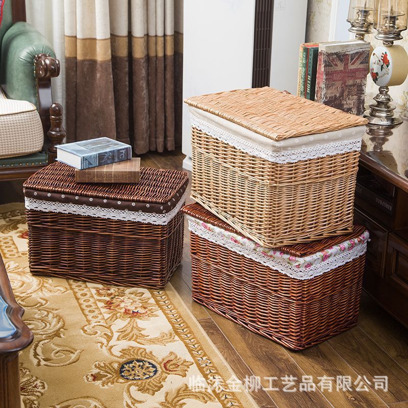 Brown Large Handwoven Rattan Storage Basket with Lid Drawer Organizer Box Extra large 60*40*40