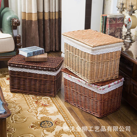 Brown Large Handwoven Rattan Storage Basket with Lid Drawer Organizer Box Extra large 60*40*40