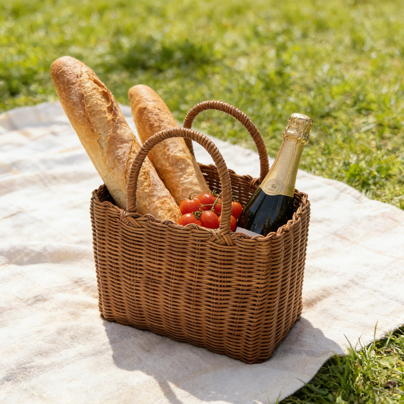Handheld Plastic Woven Rattan Style Vegetable and Gift Basket