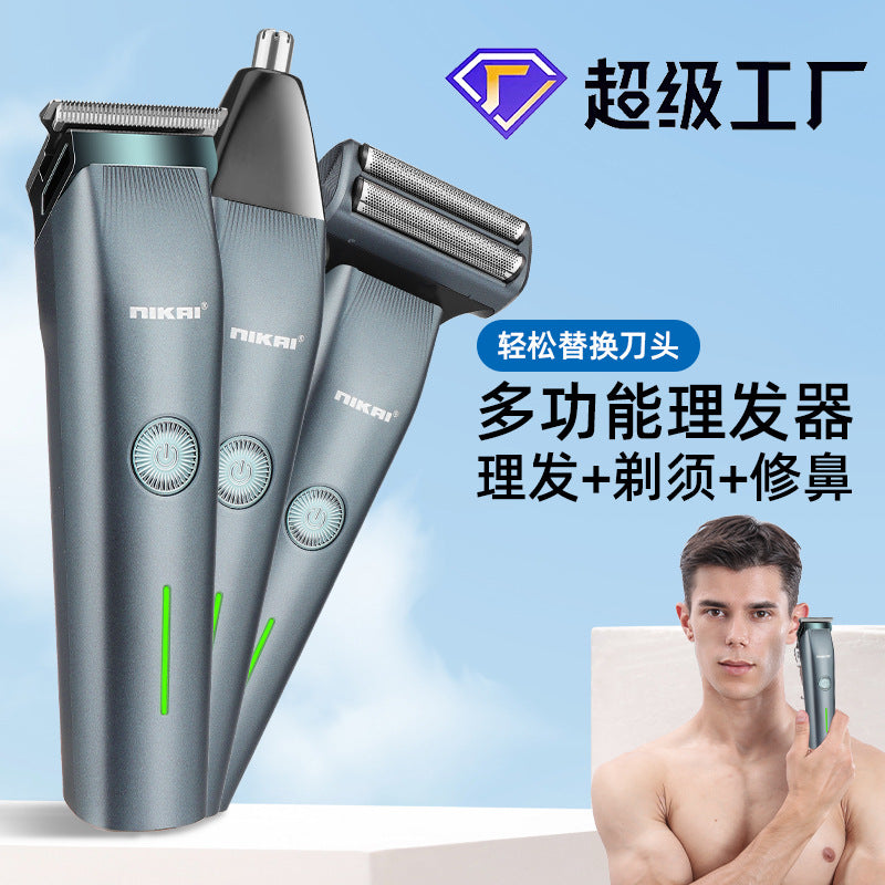 3-in-1 USB Rechargeable Grooming Kit with Hair & Nose Trimmer