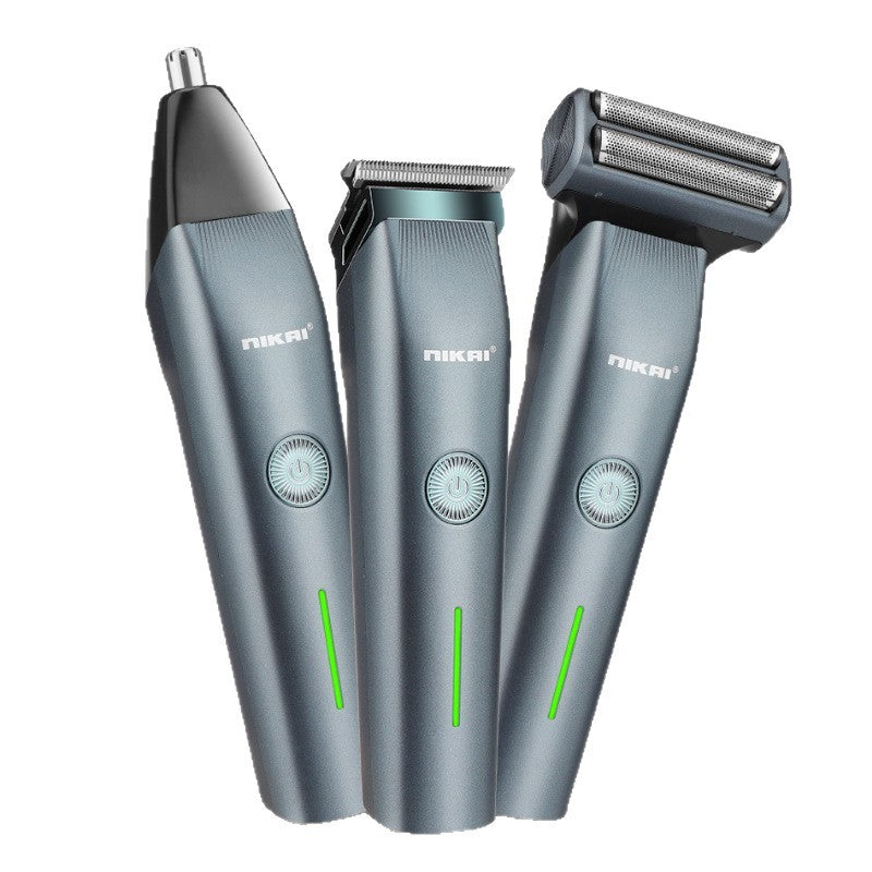 3-in-1 USB Rechargeable Grooming Kit with Hair & Nose Trimmer in Grey