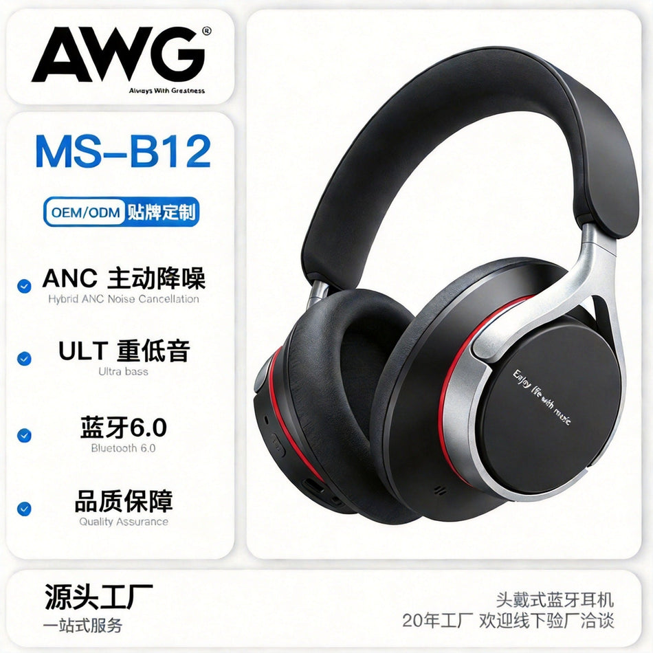 ANC Wireless Over-Ear Bluetooth Headphones 6.0 with Heavy Bass
