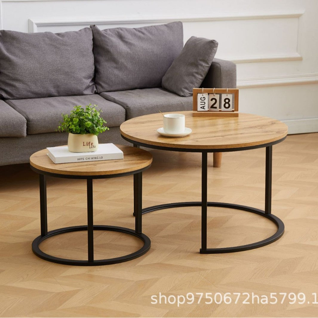 Two- Round Density Board Metal Coffee Table for Living Room Tea Use
