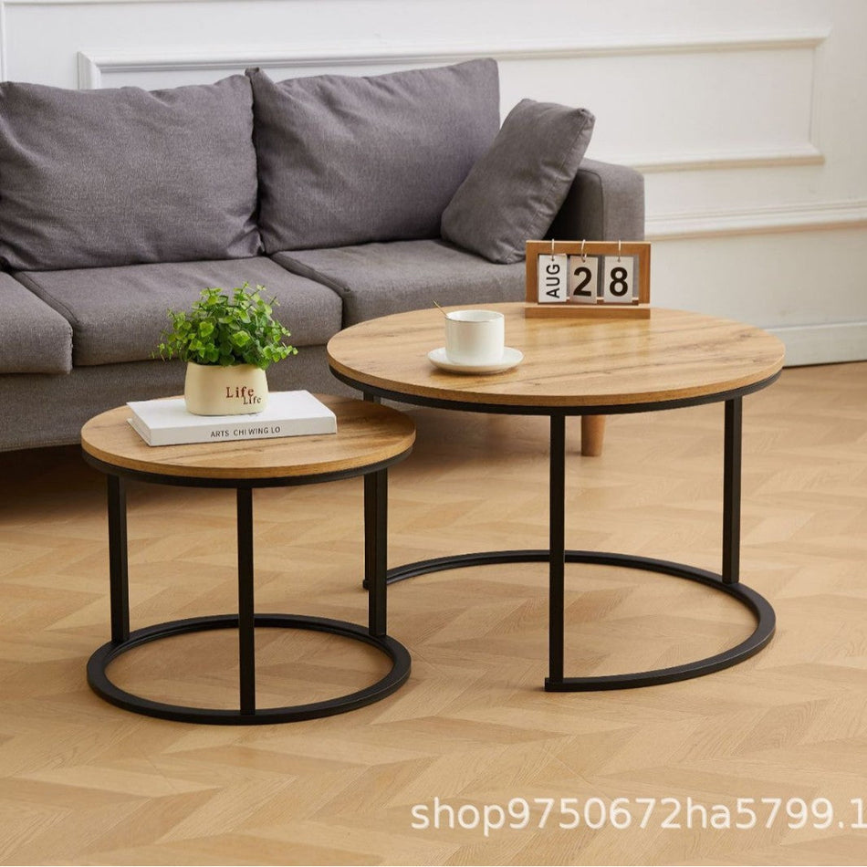 Two- Round Density Board Metal Coffee Table for Living Room Tea Use