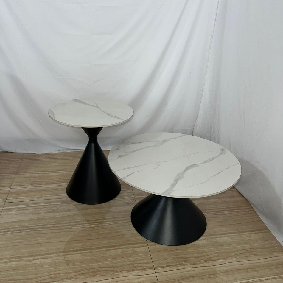 Black iron Rotating Rock Plate Coffee Table Side Table for Modern Living Room