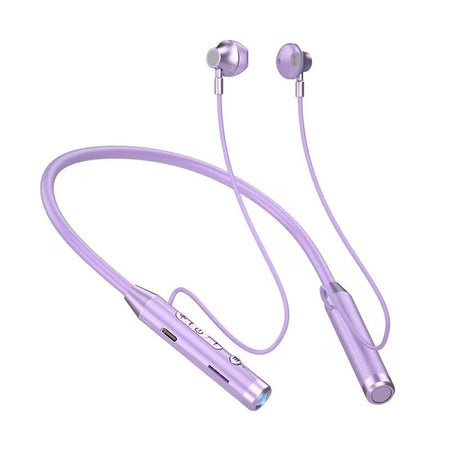 Wireless Neckband Bluetooth Headset with Long Battery Life in Violet