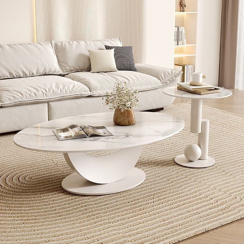 Cloud white Nordic Crescent Stone Coffee Table Set for Small Living Spaces