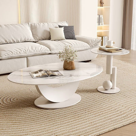 Cloud white Nordic Crescent Stone Coffee Table Set for Small Living Spaces