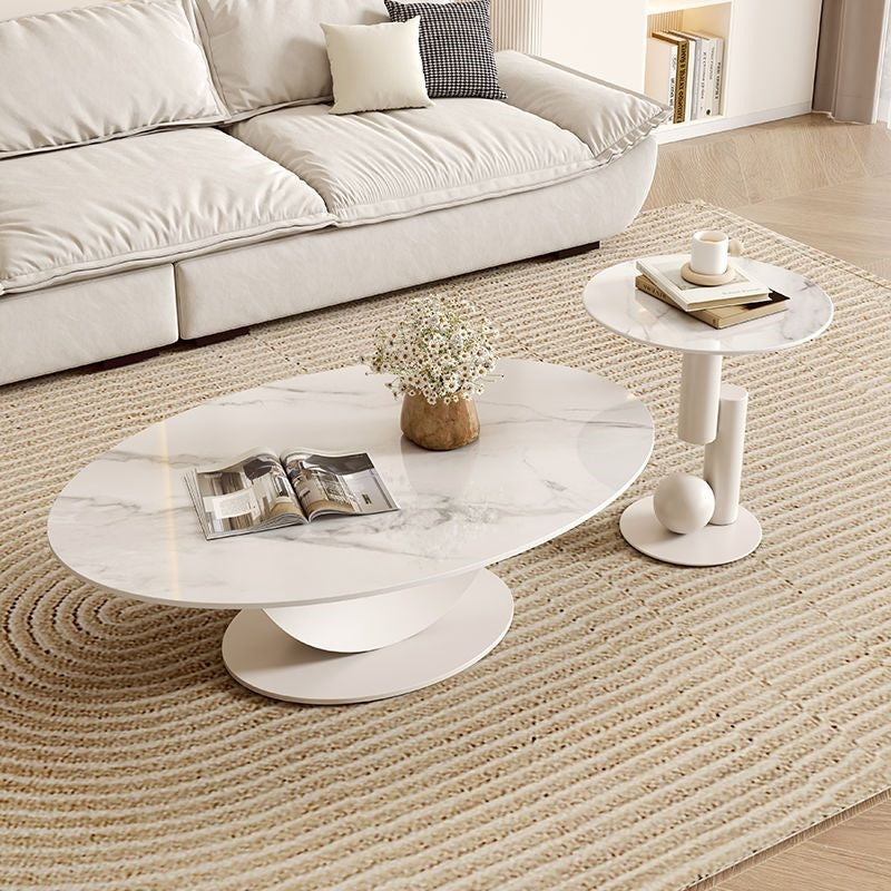 Nordic Crescent Stone Coffee Table Set for Small Living Spaces